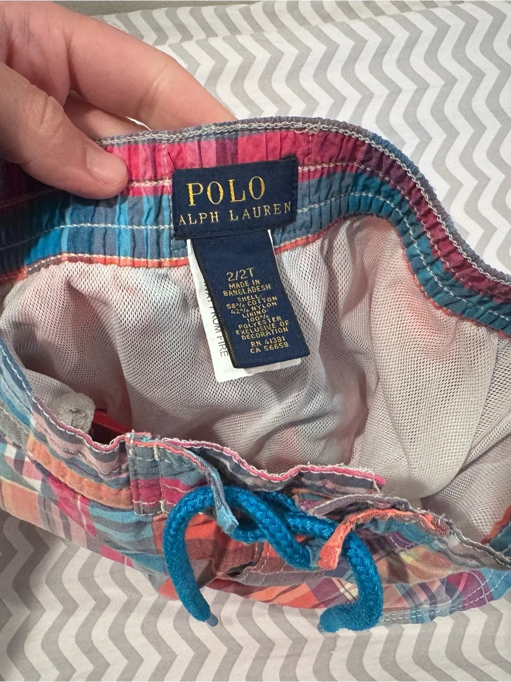 2T Polo by Ralph Lauren Multicolor Plaid Swim Shorts with Blue Drawstring